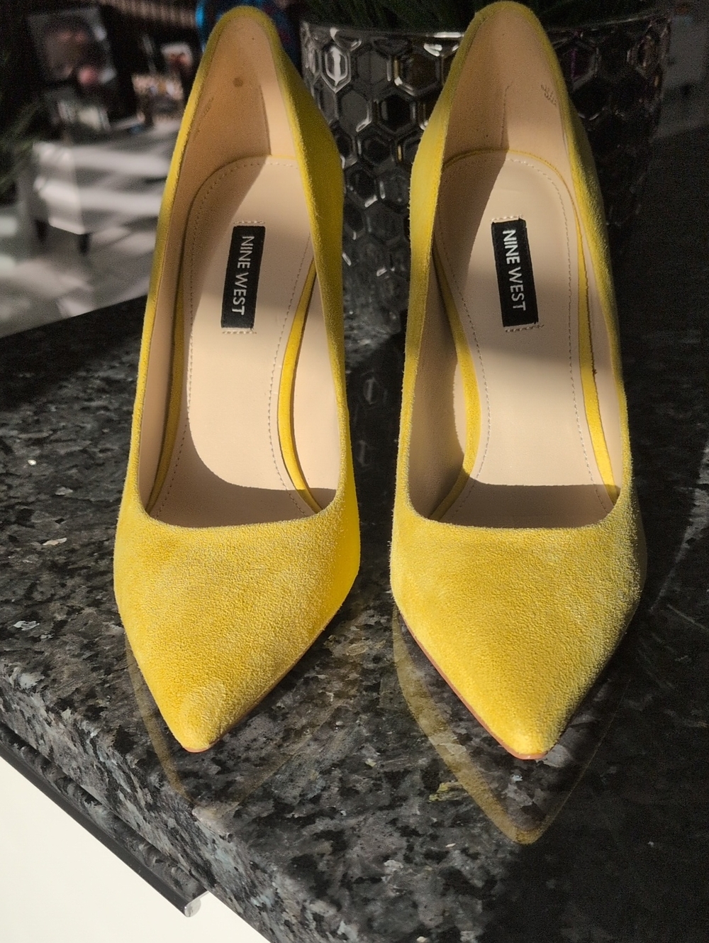 Nine West Yellow Suede Pointed Pumps